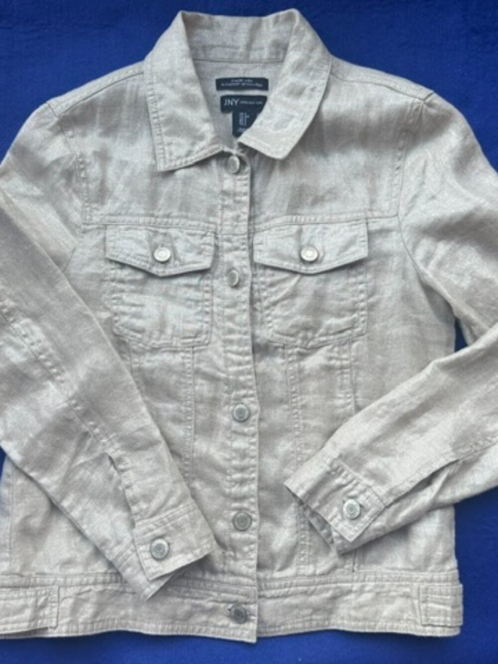 Jones New York European Flax Silver Metallic Linen Trucker Jacket - Small